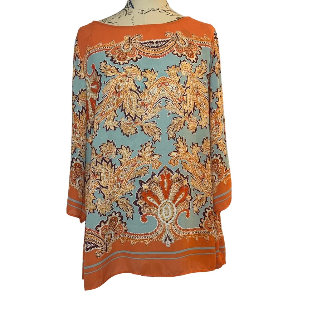 Rose + Olive Paisley Blouse Sheer Women's Plus Size 2x